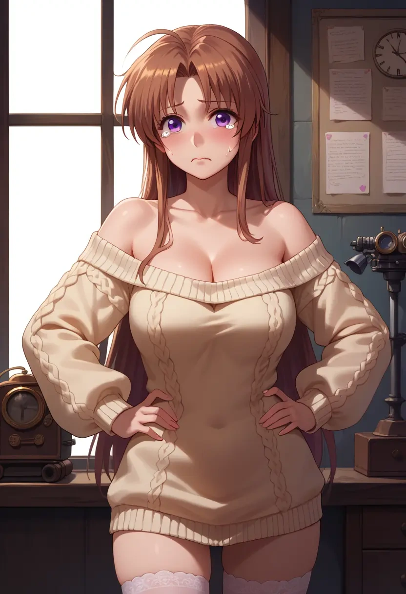 lyrical_nanoha,raising_heart,off-shoulder,sweater  - 