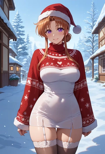 lyrical_nanoha,raising_heart,sweater,stockings,Thigh garters  - AI generated anime art