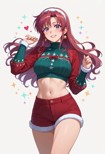 lyrical_nanoha,raising_heart,Christmas,red velvet shorts  - AI generated anime art