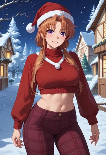 lyrical_nanoha,raising_heart,Christmas,plaid trousers  - AI generated anime art