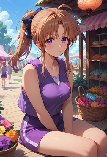 lyrical_nanoha,raising_heart,sports vest,capri leggings  - AI generated anime art