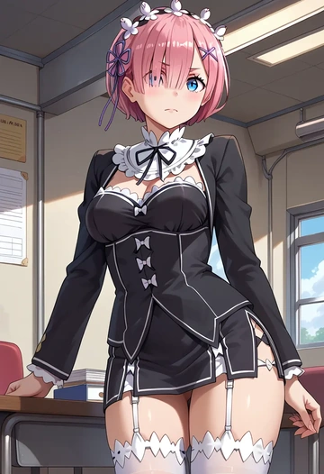 re_zero_kara_hajimeru_isekai_seikatsu,ram_(re_zero),secretary, stockings  - AI generated anime art