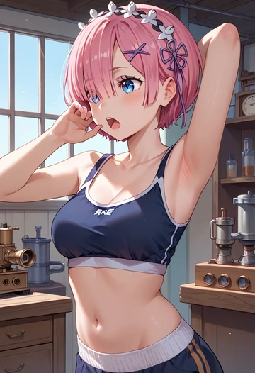 re_zero_kara_hajimeru_isekai_seikatsu,ram_(re_zero),sports crop,high-waisted shorts  - AI generated anime art