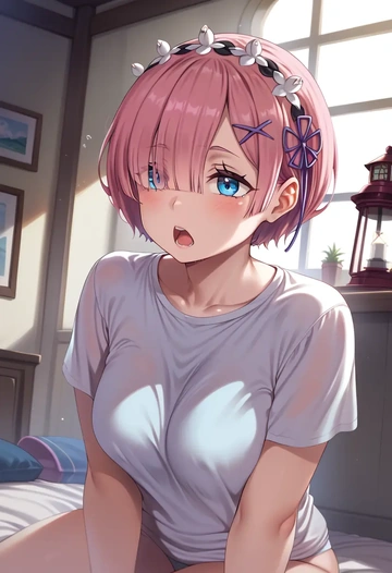 re_zero_kara_hajimeru_isekai_seikatsu,ram_(re_zero),running shirt,shorts,sneakers  - AI generated anime art