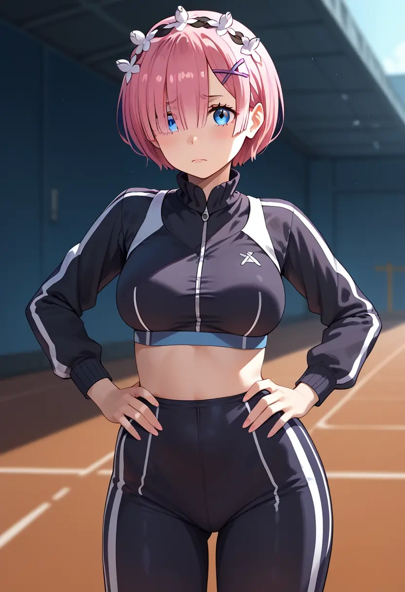 re_zero_kara_hajimeru_isekai_seikatsu,ram_(re_zero),athletic,track suit  - 