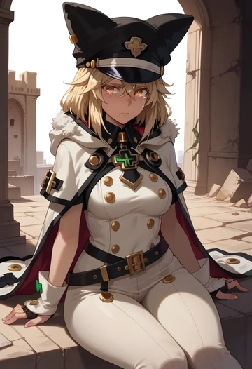 guilty_gear,ramlethal_valentine,cape,hooded,leather pants  - AI generated anime art