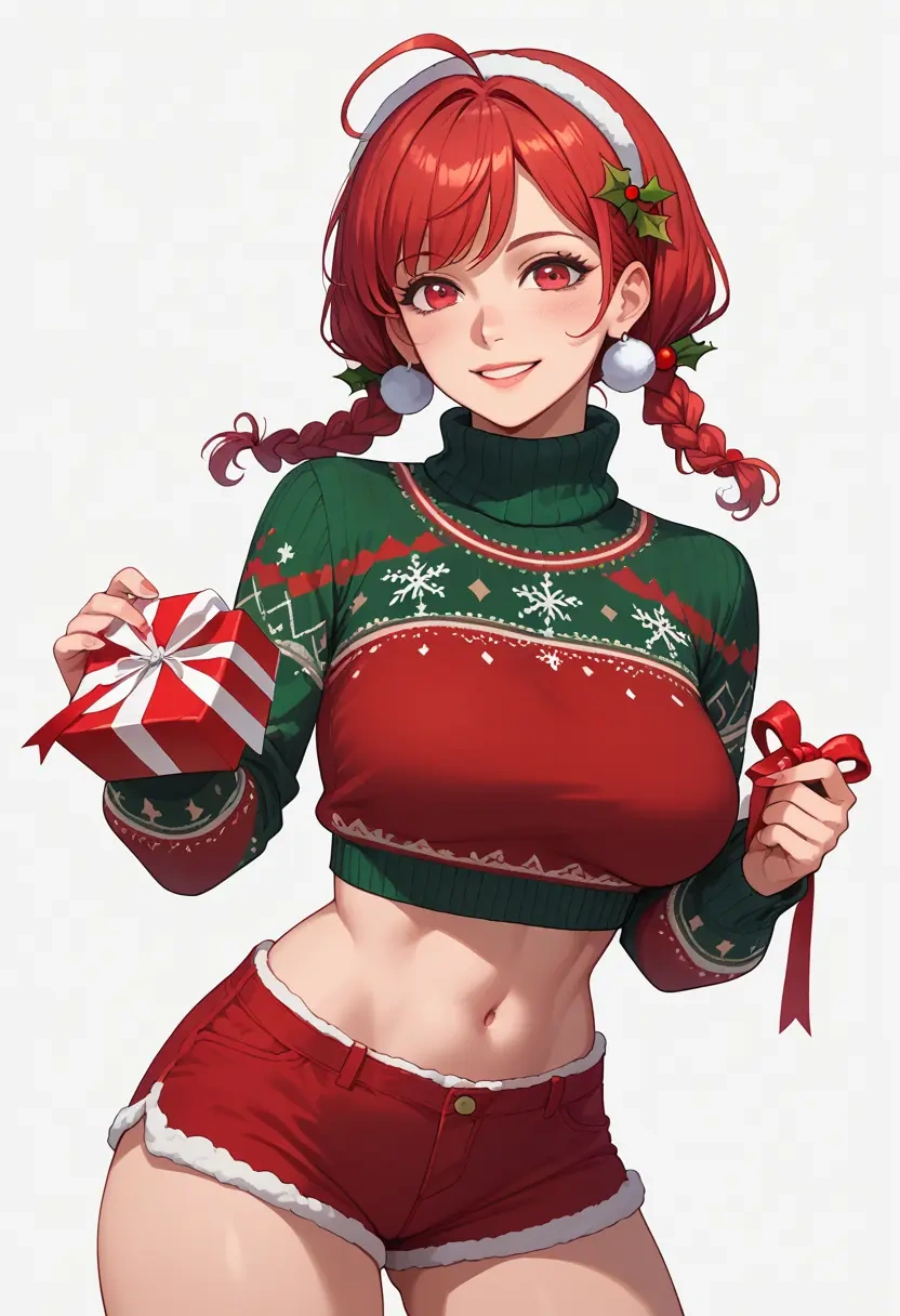 macross,ranka_lee,Christmas,red velvet shorts,turtleneck sweater  - 