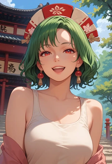 macross,ranka_lee,abstract print tank,dolphin shorts  - AI generated anime art