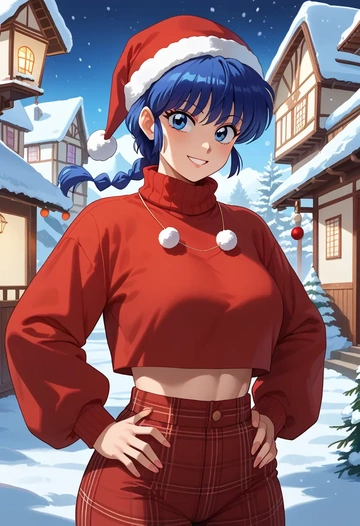 ranma_1_2,ranma_chan,Christmas,plaid trousers  - AI generated anime art