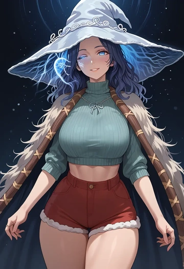 elden_ring,ranni_the_witch,Christmas,red velvet shorts,turtleneck sweater  - AI generated anime art