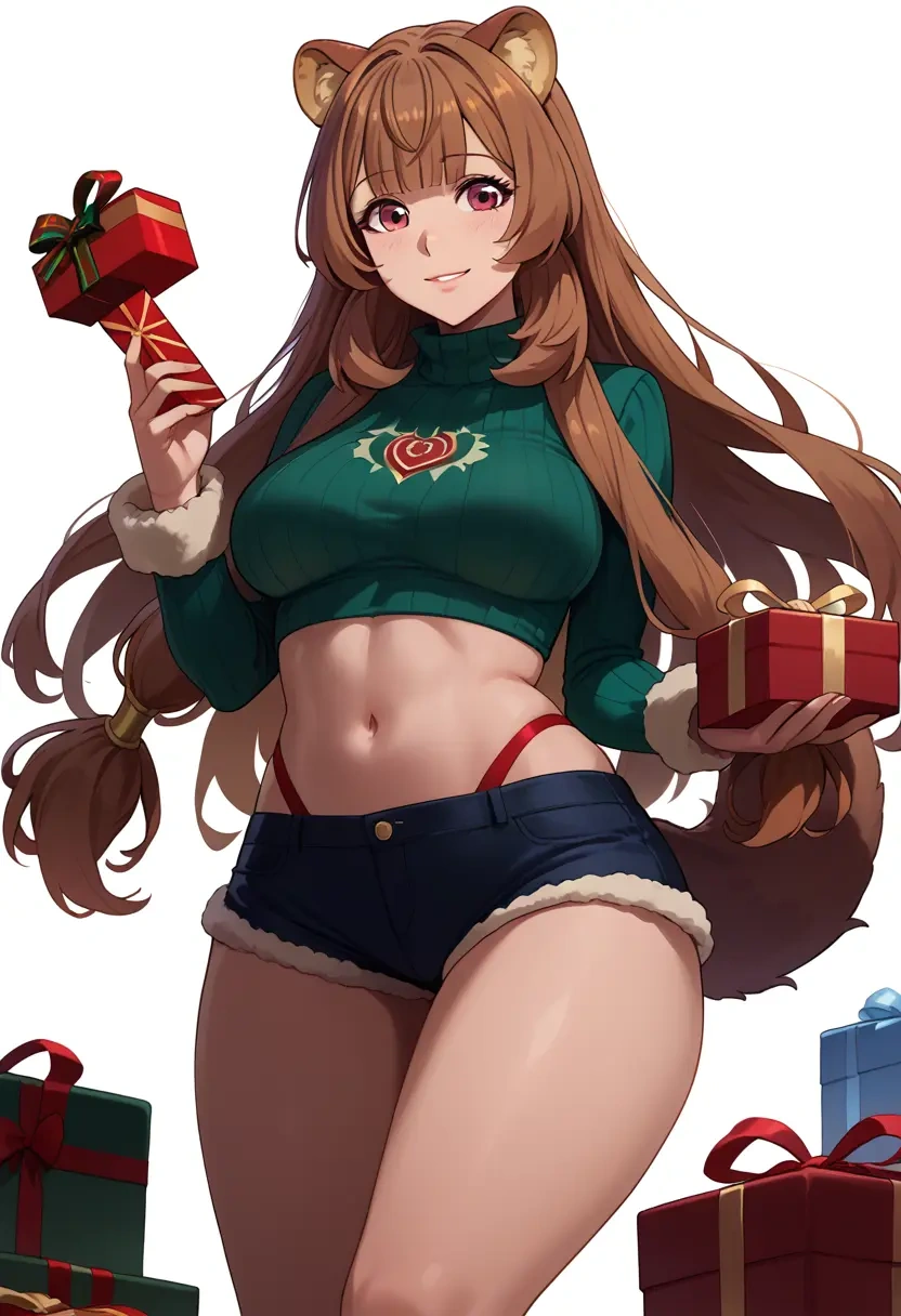 tate_no_yuusha_no_nariagari,raphtalia,Christmas,red velvet shorts,turtleneck sweater  - 