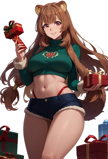 tate_no_yuusha_no_nariagari,raphtalia,Christmas,red velvet shorts,turtleneck sweater  - AI generated anime art