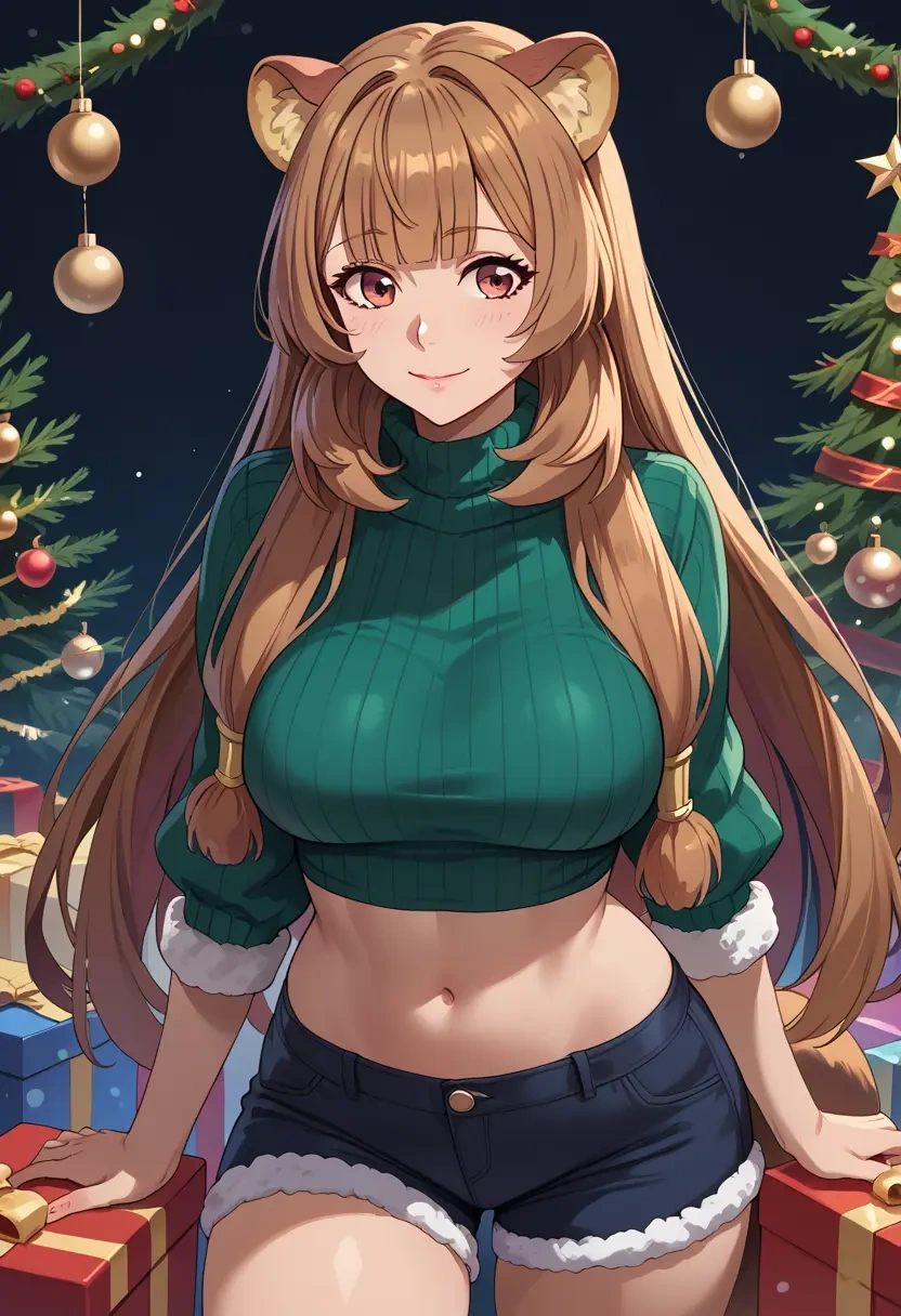 tate_no_yuusha_no_nariagari,raphtalia,Christmas,red velvet shorts,turtleneck sweater  - 