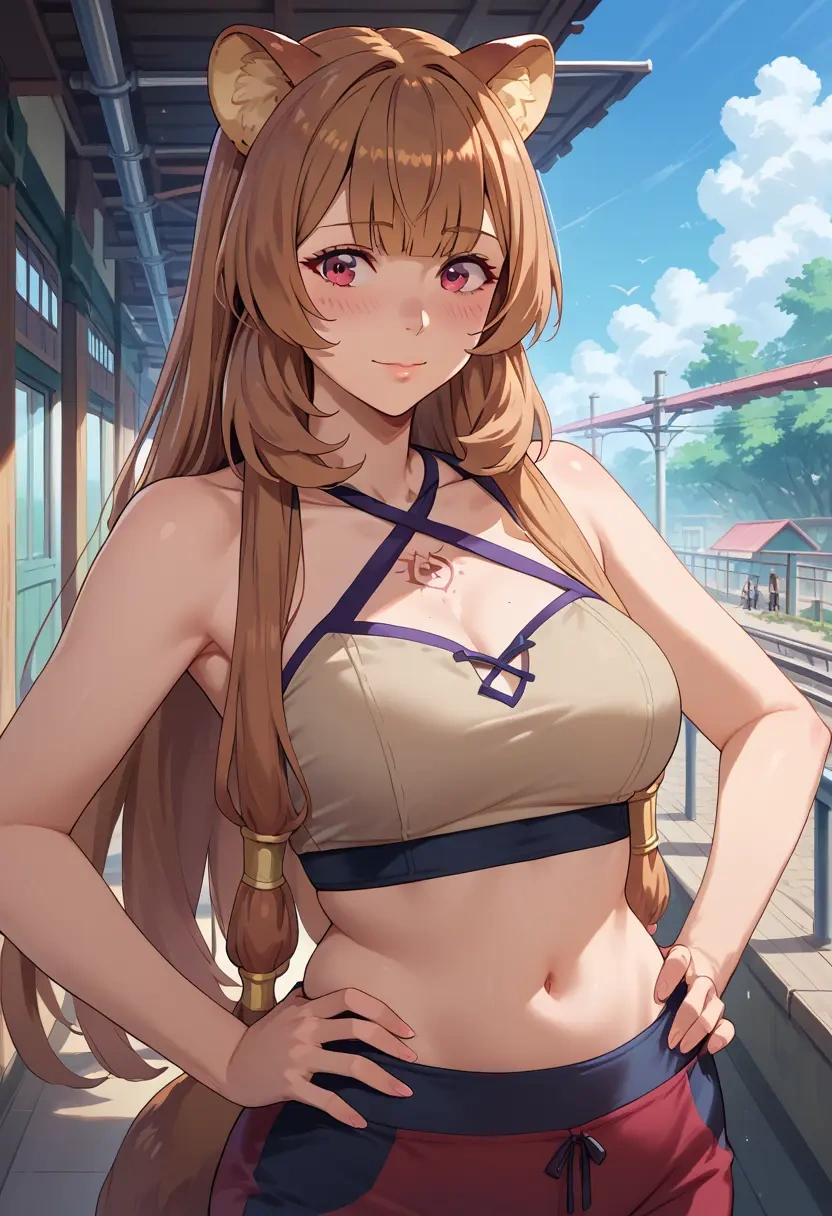 tate_no_yuusha_no_nariagari,raphtalia,halter top,track pants  - 