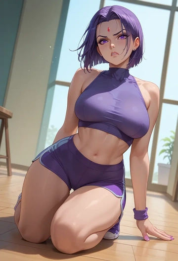 dc_comics,raven,yoga shorts  - AI generated anime art