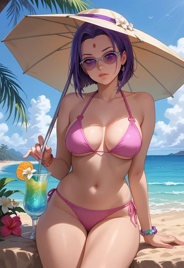 dc_comics,raven,bikini  - AI generated anime art