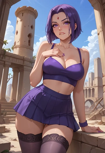 dc_comics,raven,mini skirt,stockings  - AI generated anime art