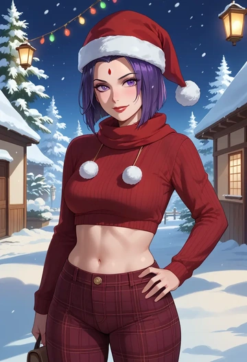 dc_comics,raven,Christmas,plaid trousers  - AI generated anime art