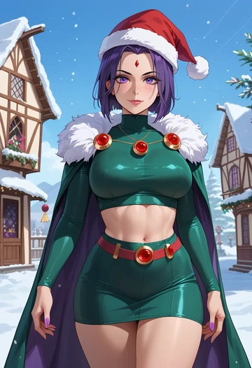 dc_comics,raven,Christmas,dress  - AI generated anime art