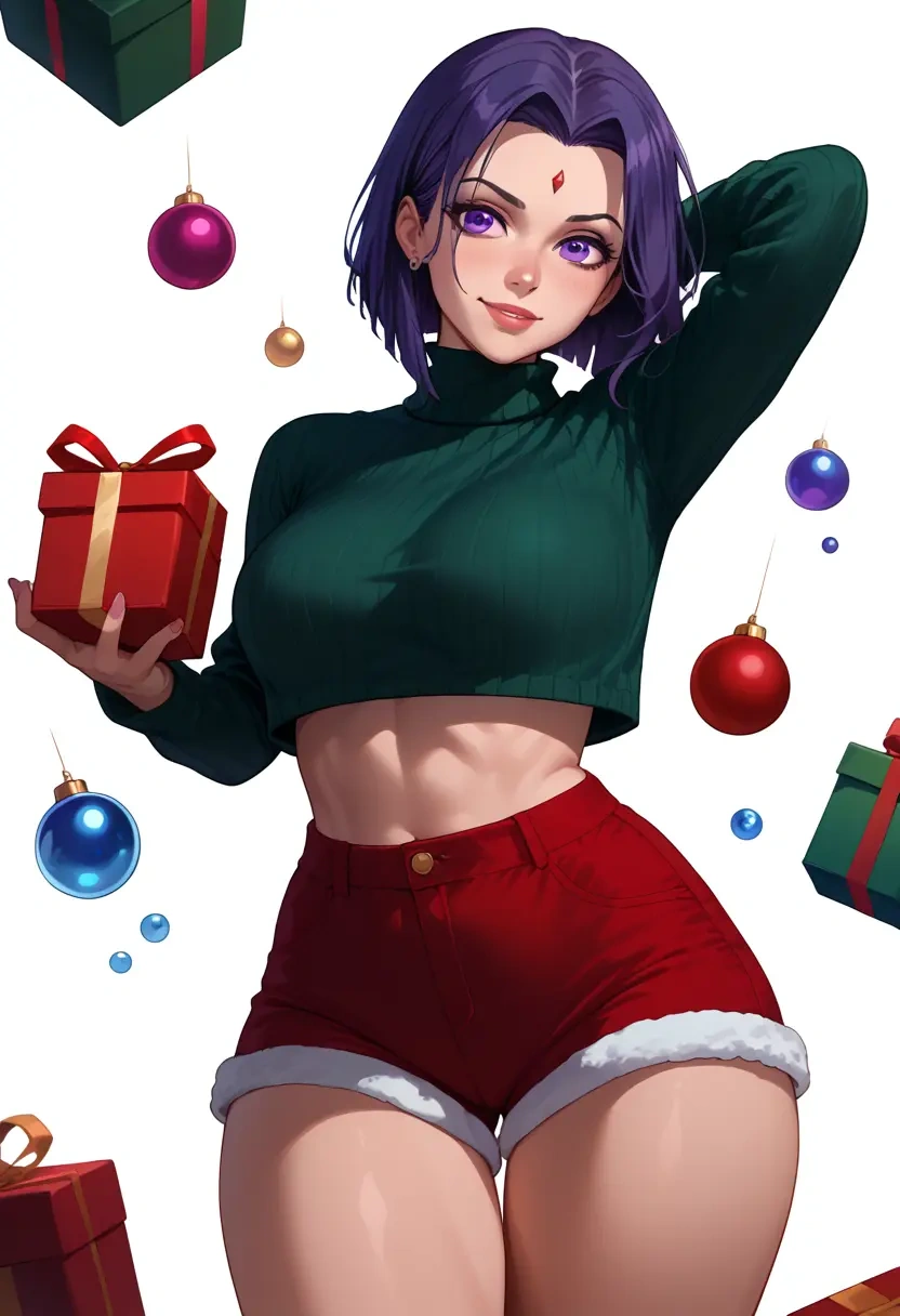 dc_comics,raven,Christmas,red velvet shorts,turtleneck sweater  - 