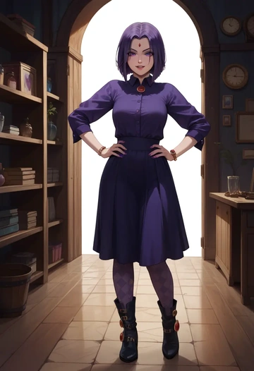 dc_comics,raven,shirt dress,belted,stockings  - AI generated anime art