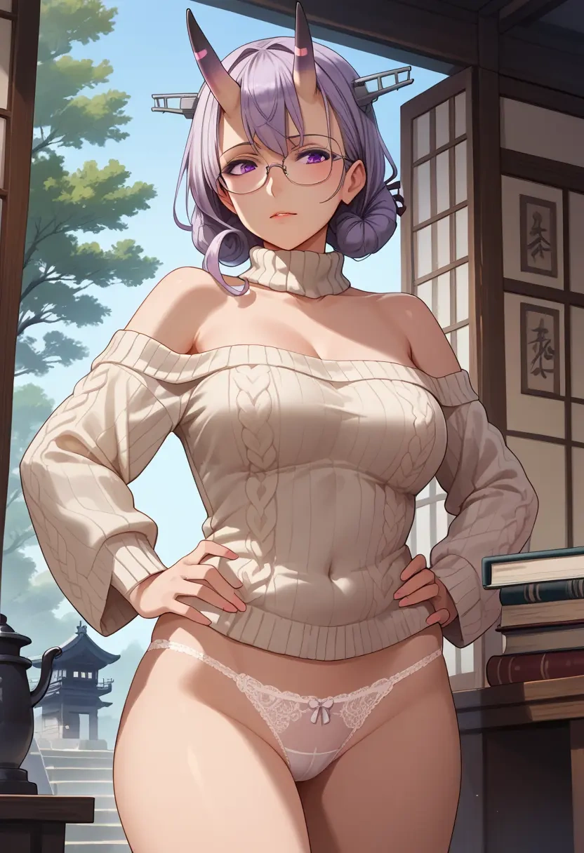 kantai_collection,re-class_battleship,sweater,panties,off-shoulder,glasses,sexy  - 