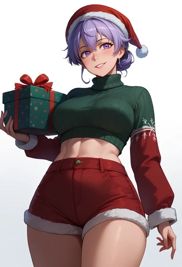 kantai_collection,re-class_battleship,Christmas,red velvet shorts,turtleneck sweater  - AI generated anime art