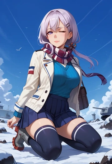 kantai_collection,re-class_battleship,winter,student uniform,puffer jacket  - AI generated anime art