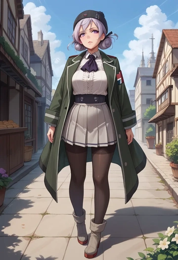 kantai_collection,re-class_battleship,winter,student uniform,duffle coat  - AI generated anime art