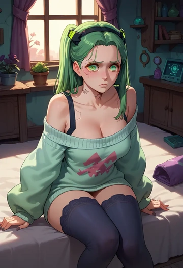 cyberpunk_(series),rebecca_(cyberpunk),off-shoulder,sweater  - AI generated anime art