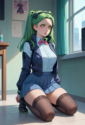 cyberpunk_(series),rebecca_(cyberpunk),jk uniform, stockings  - AI generated anime art