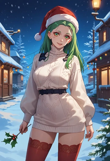 cyberpunk_(series),rebecca_(cyberpunk),Christmas,sweater dress,stockings  - AI generated anime art