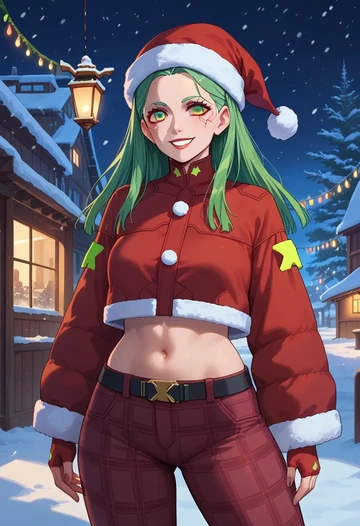 cyberpunk_(series),rebecca_(cyberpunk),Christmas,plaid trousers  - AI generated anime art