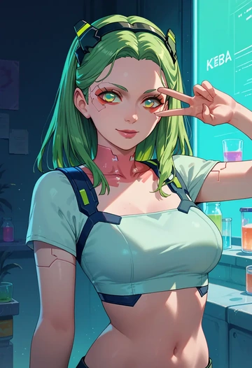 cyberpunk_(series),rebecca_(cyberpunk),crop top,loose joggers,headset  - AI generated anime art