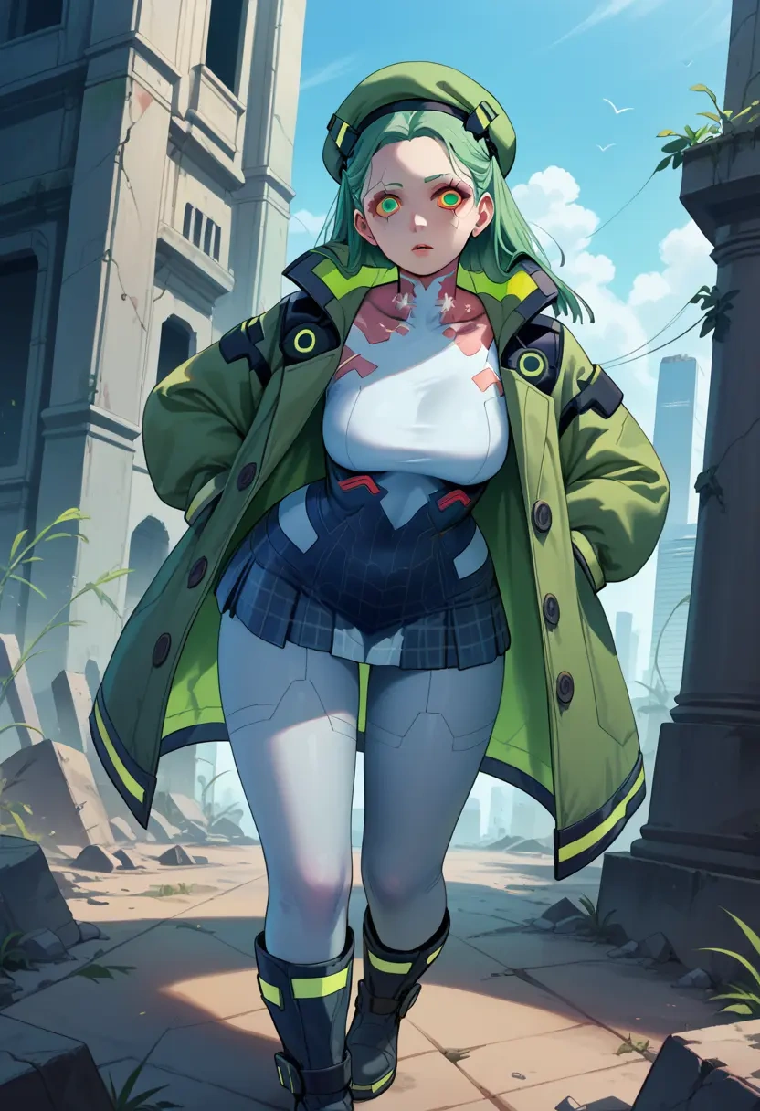 cyberpunk_(series),rebecca_(cyberpunk),winter,student uniform,pea coat  - 