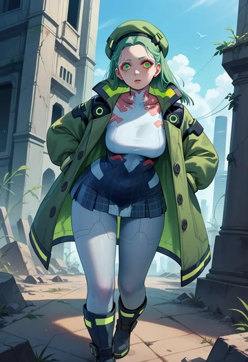 cyberpunk_(series),rebecca_(cyberpunk),winter,student uniform,pea coat  - AI generated anime art