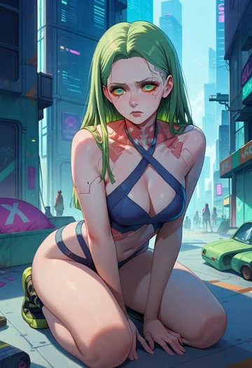 cyberpunk_(series),rebecca_(cyberpunk),halter top,track pants  - AI generated anime art