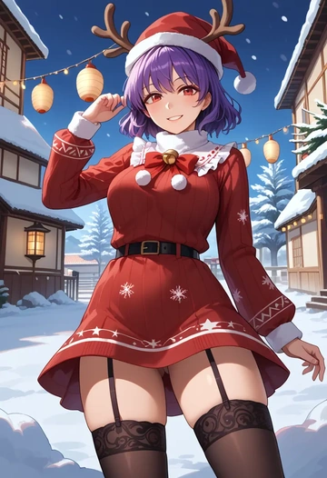 touhou,reisen_udongein_inaba,sweater,stockings,Thigh garters  - AI generated anime art