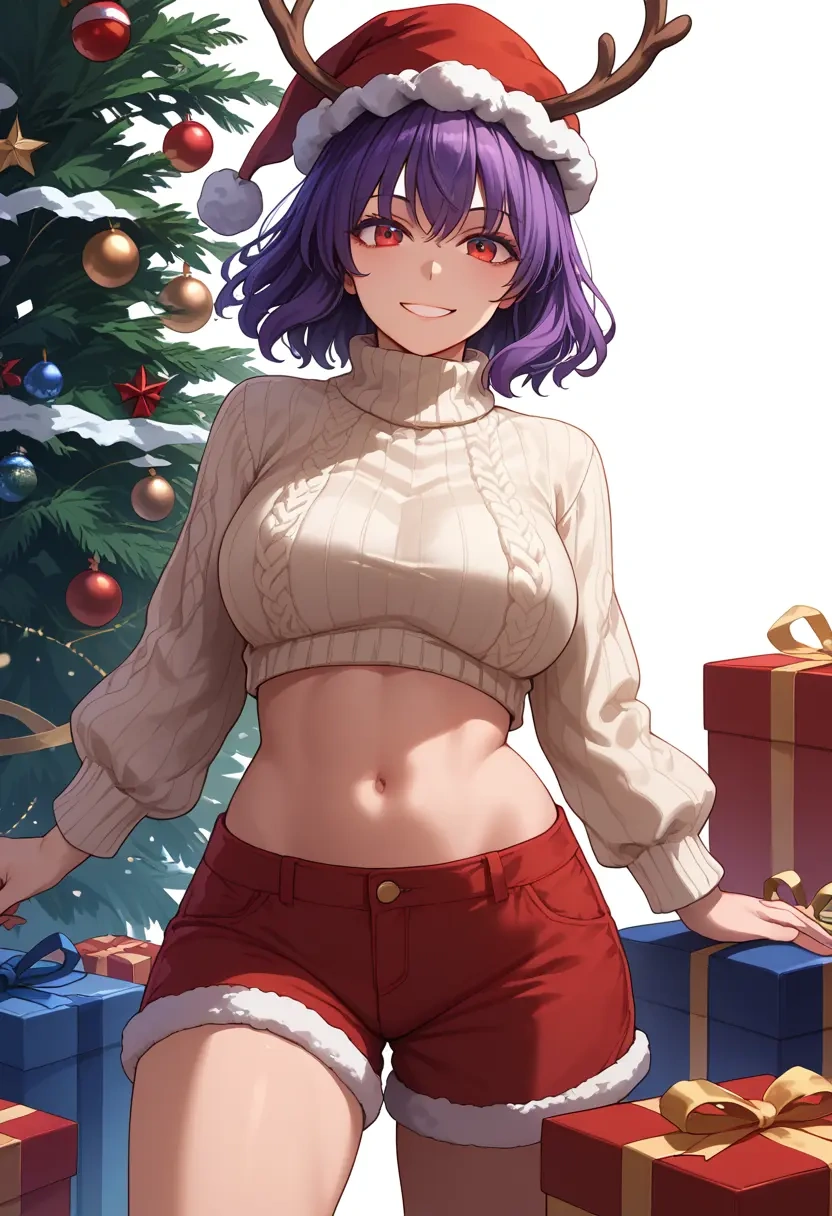 touhou,reisen_udongein_inaba,Christmas,red velvet shorts,turtleneck sweater  - 