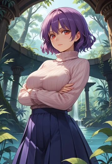 touhou,reisen_udongein_inaba,skirt,pleated,turtleneck sweater  - AI generated anime art