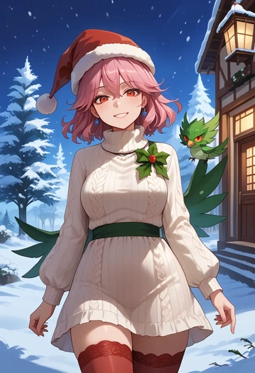 touhou,reiuji_utsuho_(bird),Christmas,sweater dress,stockings  - AI generated anime art