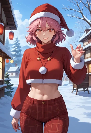 touhou,reiuji_utsuho_(bird),Christmas,plaid trousers  - AI generated anime art