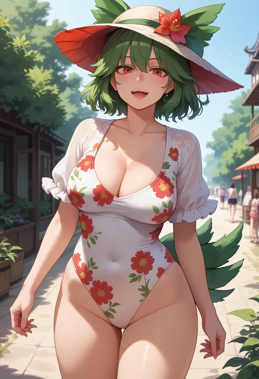 touhou,reiuji_utsuho,swimsuit,floral print  - 