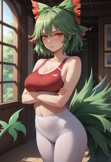 touhou,reiuji_utsuho,yoga shorts, bra  - AI generated anime art