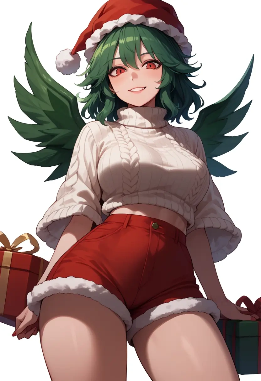 touhou,reiuji_utsuho,Christmas,red velvet shorts,turtleneck sweater  - 