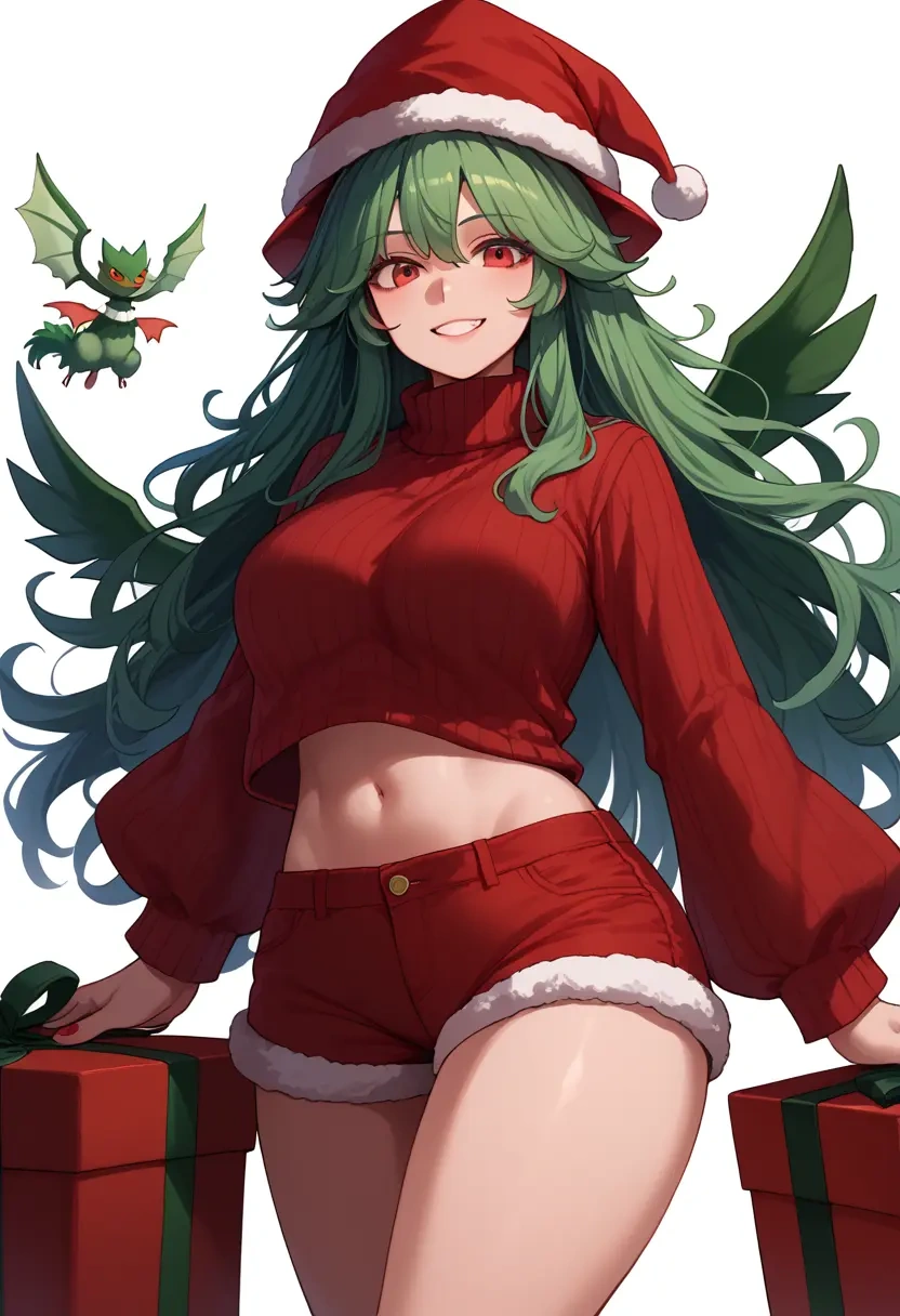 touhou,reiuji_utsuho,Christmas,red velvet shorts,turtleneck sweater  - 