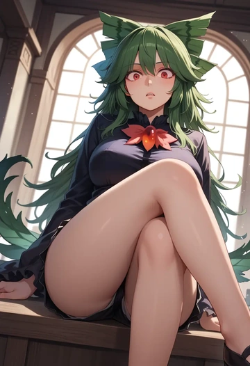 touhou,reiuji_utsuho,leather,shorts  - AI generated anime art