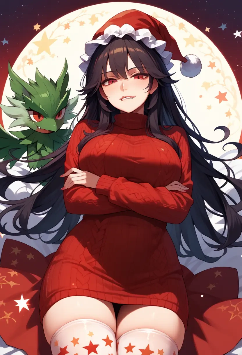 touhou,reiuji_utsuho,Christmas,sweater dress,stockings  - 