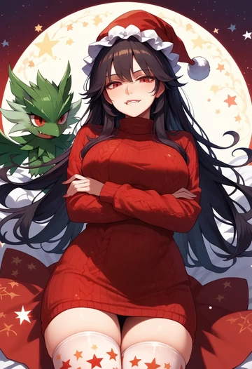 touhou,reiuji_utsuho,Christmas,sweater dress,stockings  - AI generated anime art