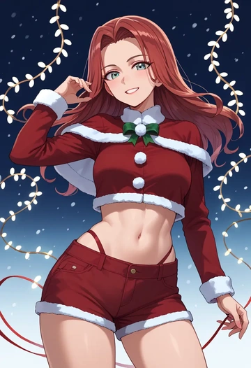 girls_und_panzer,reizei_mako,Christmas,red velvet shorts  - AI generated anime art